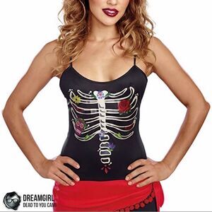 DREAMGIRL DIA DE LOS MUERTOS DEAD TO YOU CAMI GLOW IN THE DARK SKELETON MEDIUM